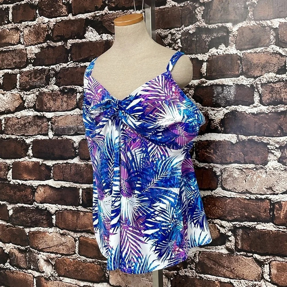 Swimsuits For All Tankini Top Womens 24 Purple Blue Floral Sweetheart Underwire - Picture 6 of 17